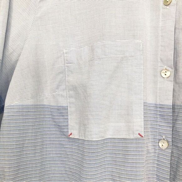 J. Jill Blue Contrast Stripe Button Up Long Sleeve Cotton Tunic Blouse - Picture 5 of 13